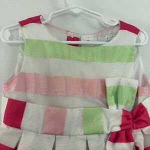 Gymboree Dress 4T Girls Pink Green White Striped Bow Sleeveless Pleated‎